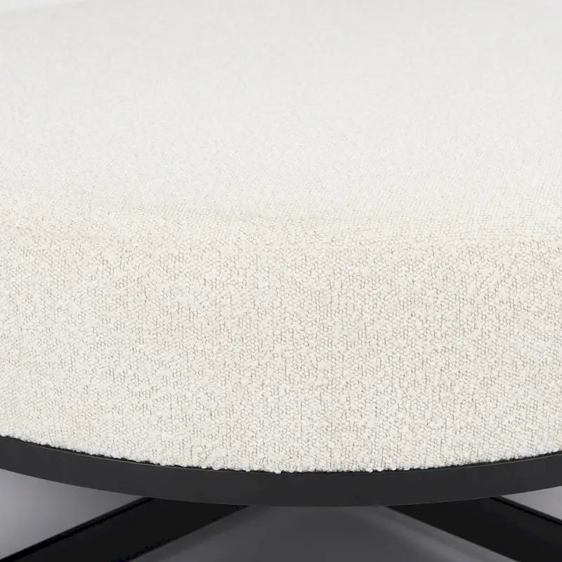 Pouf rotondo Amelia in tessuto bouclé crema con struttura in metallo nero