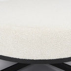 Pouf rotondo Amelia in tessuto bouclé crema con struttura in metallo nero