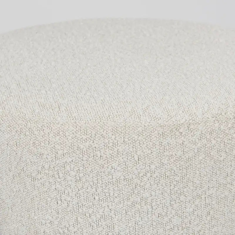 Pouf rotondo Amelia in tessuto bouclé crema con struttura in metallo nero