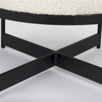 Pouf rotondo Amelia in tessuto bouclé crema con struttura in metallo nero