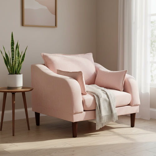 Rio 33 Inch Modular Single Arm Corner Chair, 2 Lumbar Cushions, Blush Pink