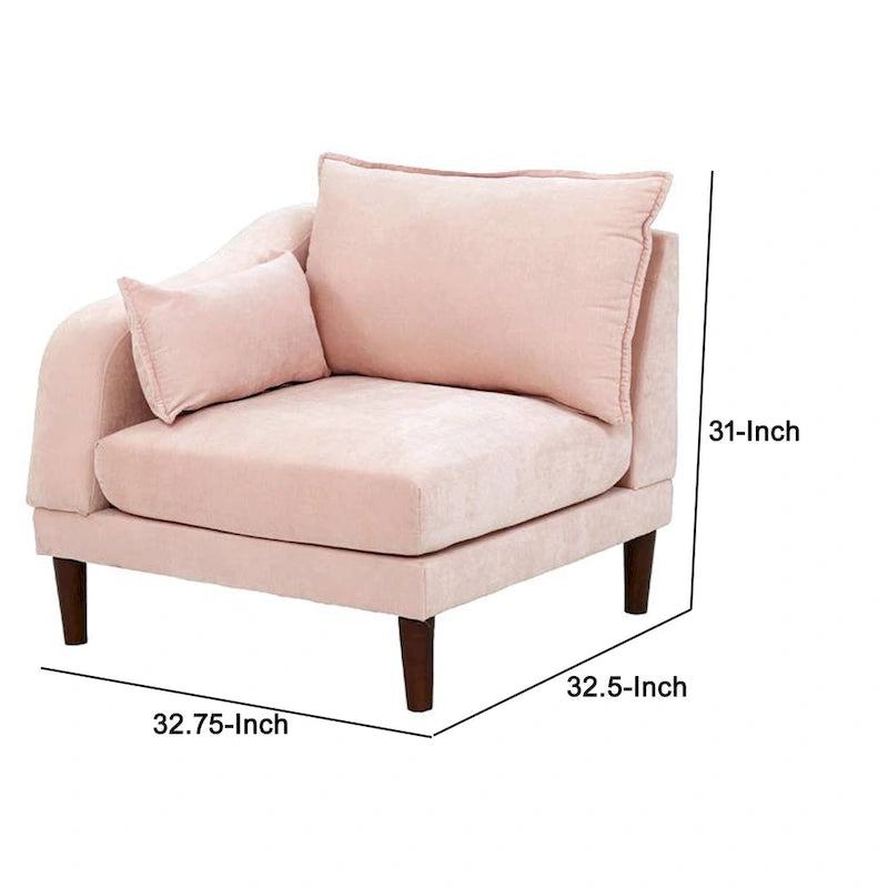 Poltrona angolare modulare a braccio singolo da 84 cm, 2 cuscini lombari, rosa cipria