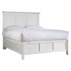 Letto matrimoniale basso in mogano massiccio, piano con bordo smussato, bianco
