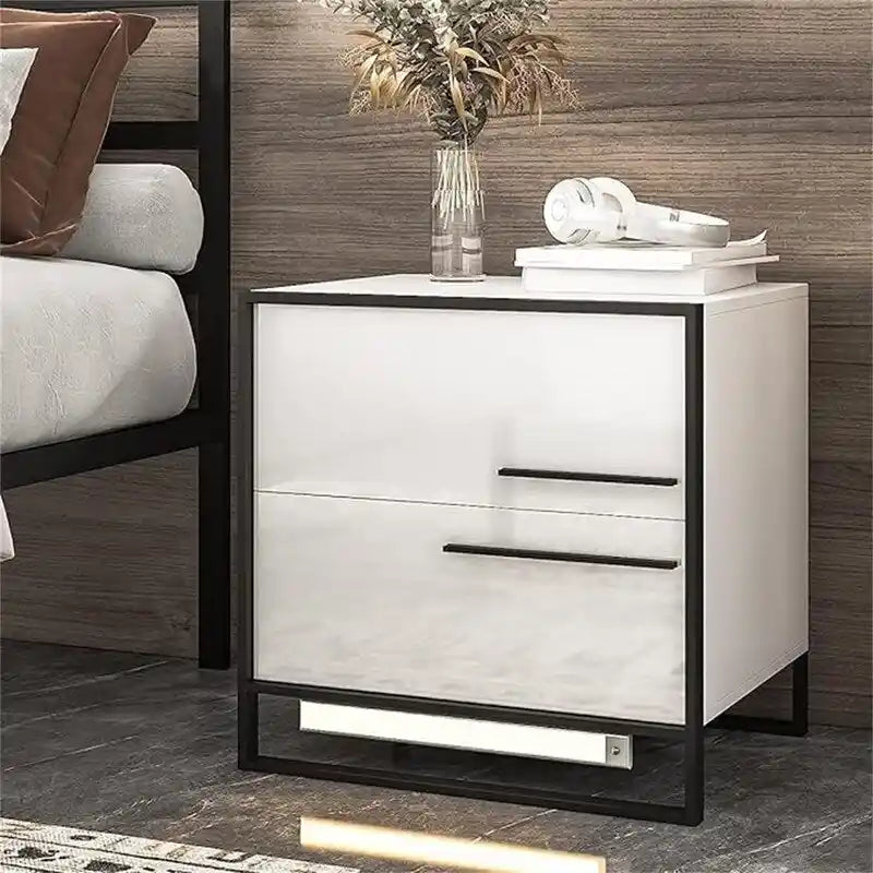Comodino a LED con 2 cassetti laccati lucidi