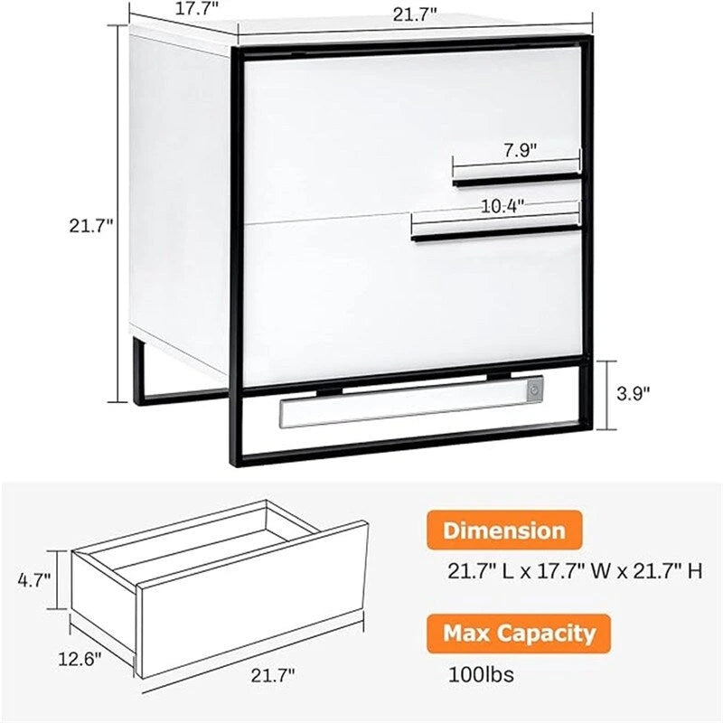 Comodino a LED con 2 cassetti laccati lucidi