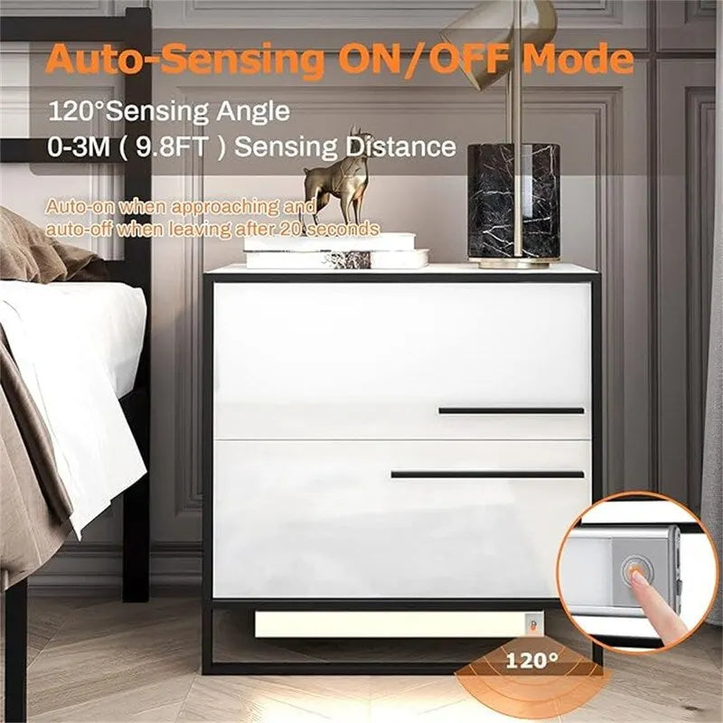 Comodino a LED con 2 cassetti laccati lucidi
