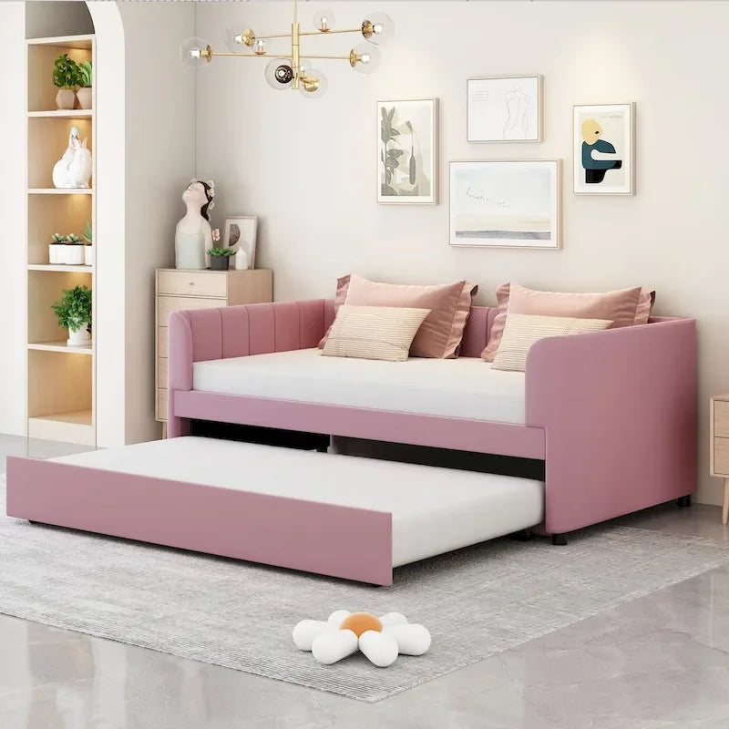 Letto a Giorno Imbottito in Velluto per Materasso Singolo con Letto Estraibile