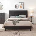 Struttura letto imbottita Queen Size, con doghe in legno, facile da montare, nera, in PU