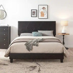 Struttura letto imbottita Queen Size, con doghe in legno, facile da montare, nera, in PU