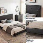 Struttura letto imbottita Queen Size, con doghe in legno, facile da montare, nera, in PU