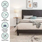 Struttura letto imbottita Queen Size, con doghe in legno, facile da montare, nera, in PU