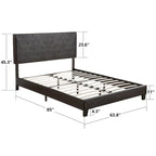 Struttura letto imbottita Queen Size, con doghe in legno, facile da montare, nera, in PU