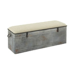 Panca contenitore in metallo zincato con piano in iuta color crema e chiusure nere - Grigio