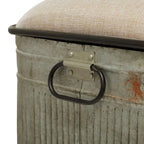 Panca contenitore in metallo zincato con piano in iuta color crema e chiusure nere - Grigio