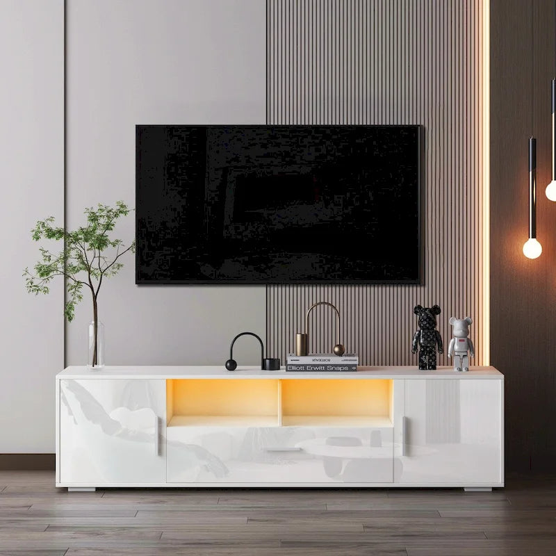 Mobile TV, porta TV, centro di intrattenimento, postazione TV, console TV, console con striscia luminosa a LED, striscia luminosa telecomandabile