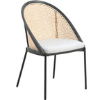Sedia da pranzo elegante moderna con sedile in pelle e schienale in vimini per sala da pranzo e cucina