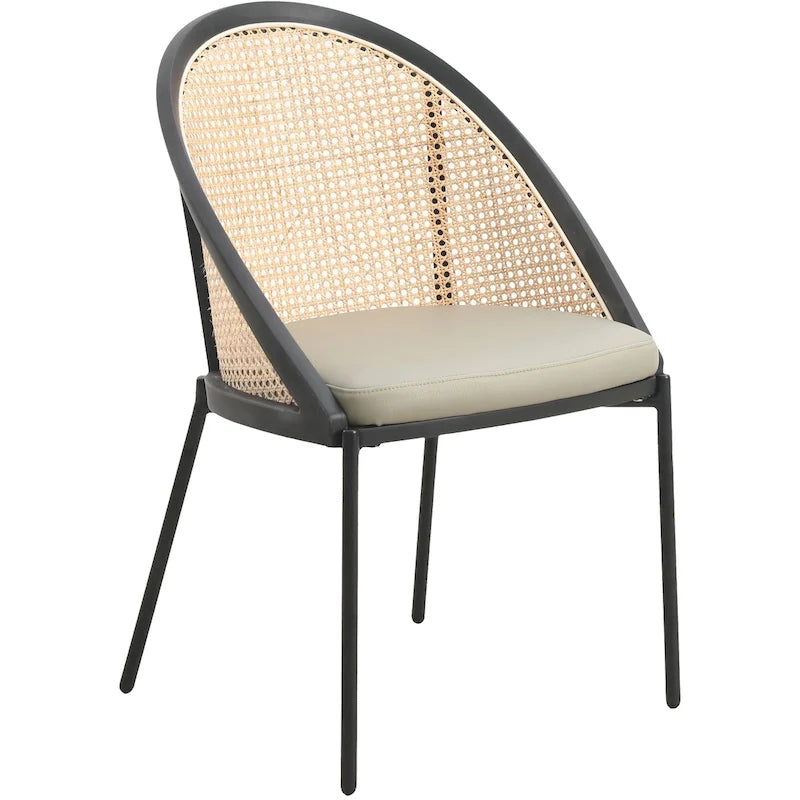 Sedia da pranzo elegante moderna con sedile in pelle e schienale in vimini per sala da pranzo e cucina