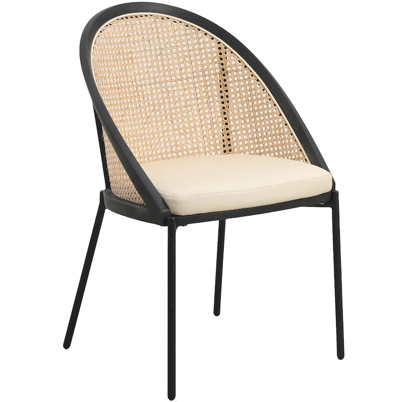 Sedia da pranzo elegante moderna con sedile in pelle e schienale in vimini per sala da pranzo e cucina