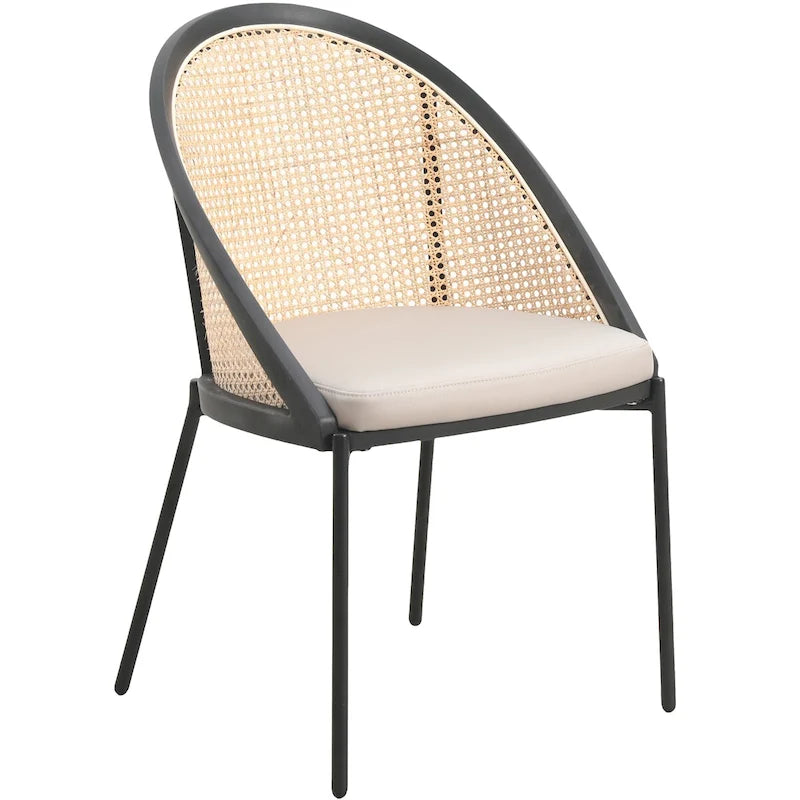 Sedia da pranzo elegante moderna con sedile in pelle e schienale in vimini per sala da pranzo e cucina