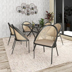 Sedia da pranzo elegante moderna con sedile in pelle e schienale in vimini per sala da pranzo e cucina