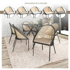 Sedia da pranzo elegante moderna con sedile in pelle e schienale in vimini per sala da pranzo e cucina