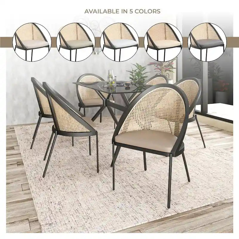 Sedia da pranzo elegante moderna con sedile in pelle e schienale in vimini per sala da pranzo e cucina