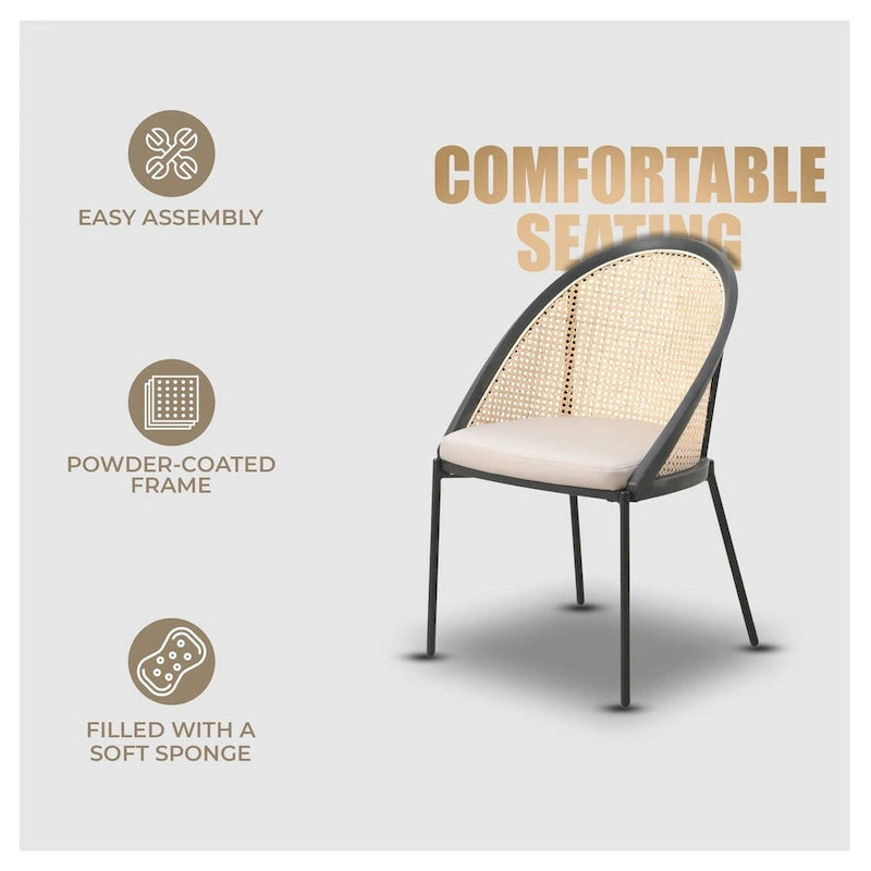Sedia da pranzo elegante moderna con sedile in pelle e schienale in vimini per sala da pranzo e cucina
