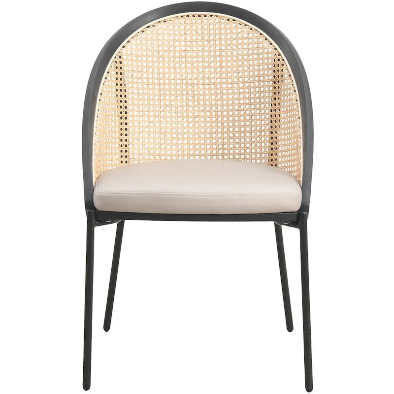 Sedia da pranzo elegante moderna con sedile in pelle e schienale in vimini per sala da pranzo e cucina
