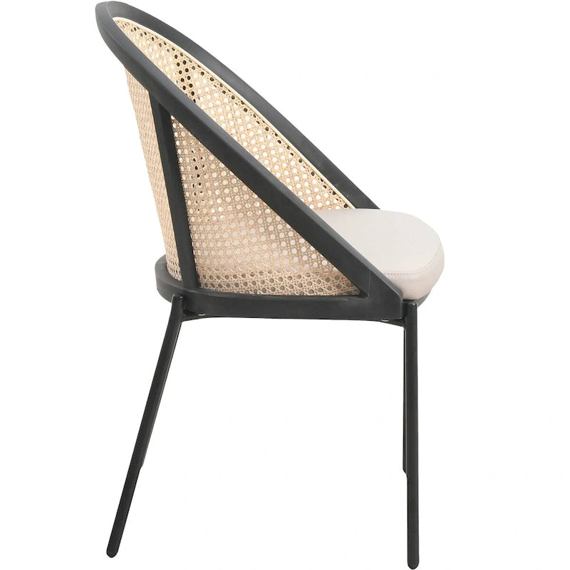 Sedia da pranzo elegante moderna con sedile in pelle e schienale in vimini per sala da pranzo e cucina