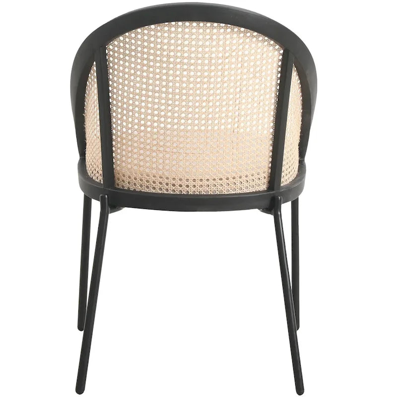 Sedia da pranzo elegante moderna con sedile in pelle e schienale in vimini per sala da pranzo e cucina
