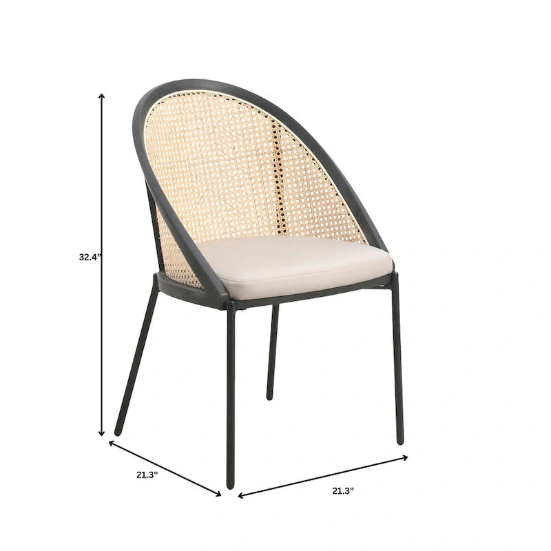Sedia da pranzo elegante moderna con sedile in pelle e schienale in vimini per sala da pranzo e cucina