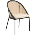 Sedia da pranzo elegante moderna con sedile in pelle e schienale in vimini per sala da pranzo e cucina
