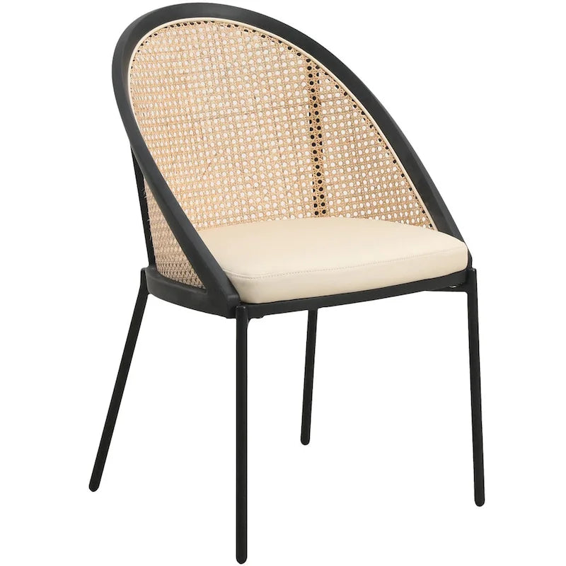 Sedia da pranzo elegante moderna con sedile in pelle e schienale in vimini per sala da pranzo e cucina