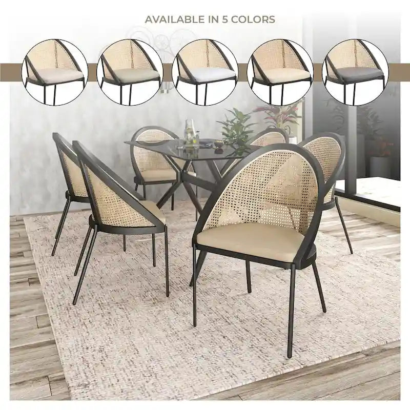 Sedia da pranzo elegante moderna con sedile in pelle e schienale in vimini per sala da pranzo e cucina