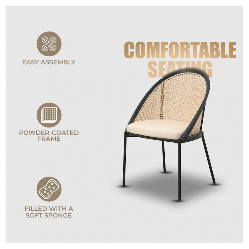 Sedia da pranzo elegante moderna con sedile in pelle e schienale in vimini per sala da pranzo e cucina