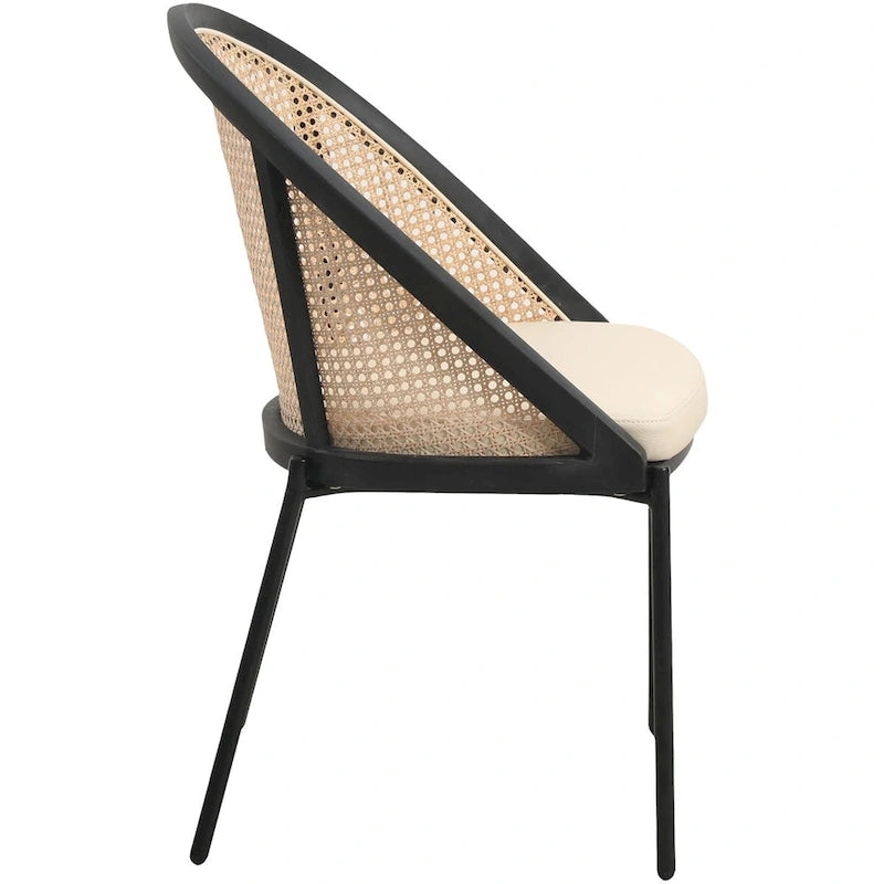Sedia da pranzo elegante moderna con sedile in pelle e schienale in vimini per sala da pranzo e cucina