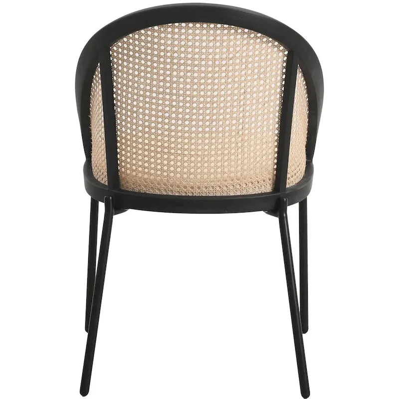 Sedia da pranzo elegante moderna con sedile in pelle e schienale in vimini per sala da pranzo e cucina