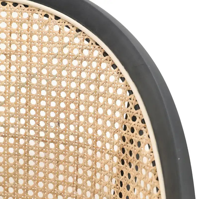Sedia da pranzo elegante moderna con sedile in pelle e schienale in vimini per sala da pranzo e cucina