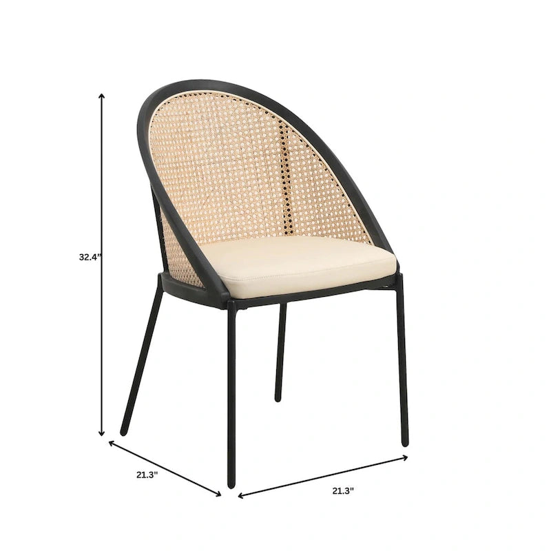 Sedia da pranzo elegante moderna con sedile in pelle e schienale in vimini per sala da pranzo e cucina