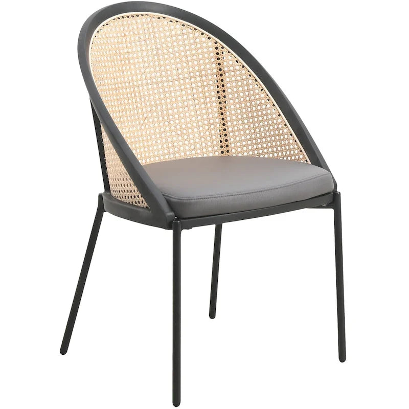 Sedia da pranzo elegante moderna con sedile in pelle e schienale in vimini per sala da pranzo e cucina
