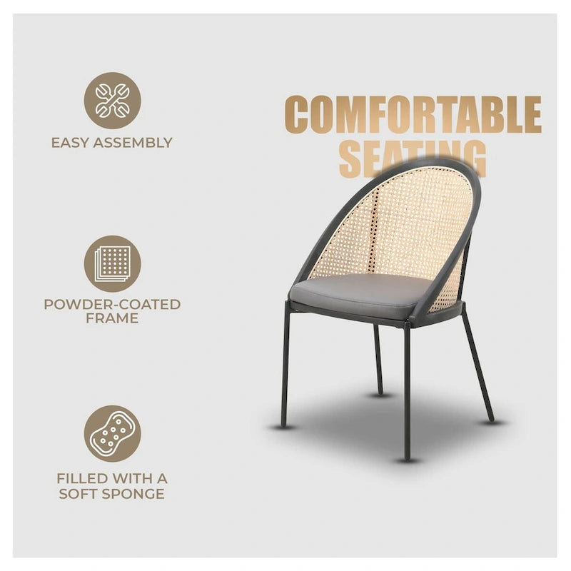 Sedia da pranzo elegante moderna con sedile in pelle e schienale in vimini per sala da pranzo e cucina