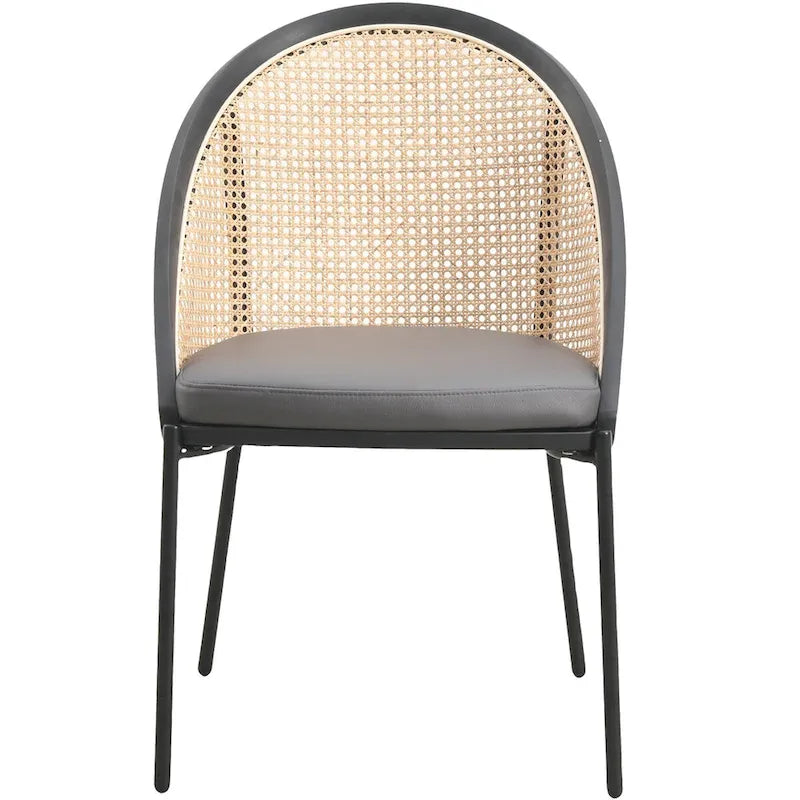 Sedia da pranzo elegante moderna con sedile in pelle e schienale in vimini per sala da pranzo e cucina