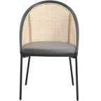 Sedia da pranzo elegante moderna con sedile in pelle e schienale in vimini per sala da pranzo e cucina