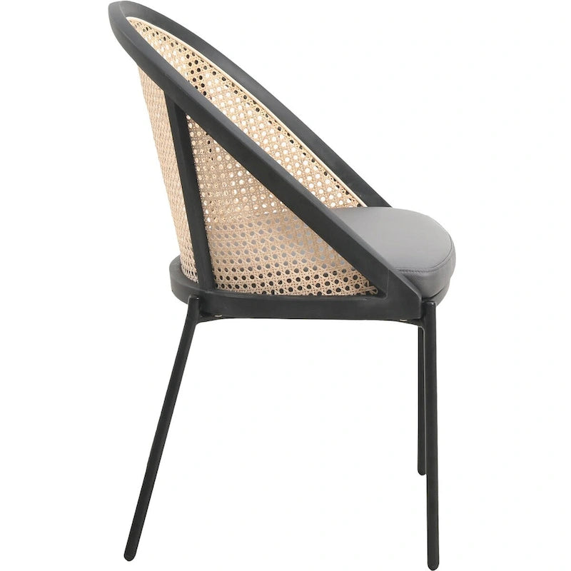 Sedia da pranzo elegante moderna con sedile in pelle e schienale in vimini per sala da pranzo e cucina