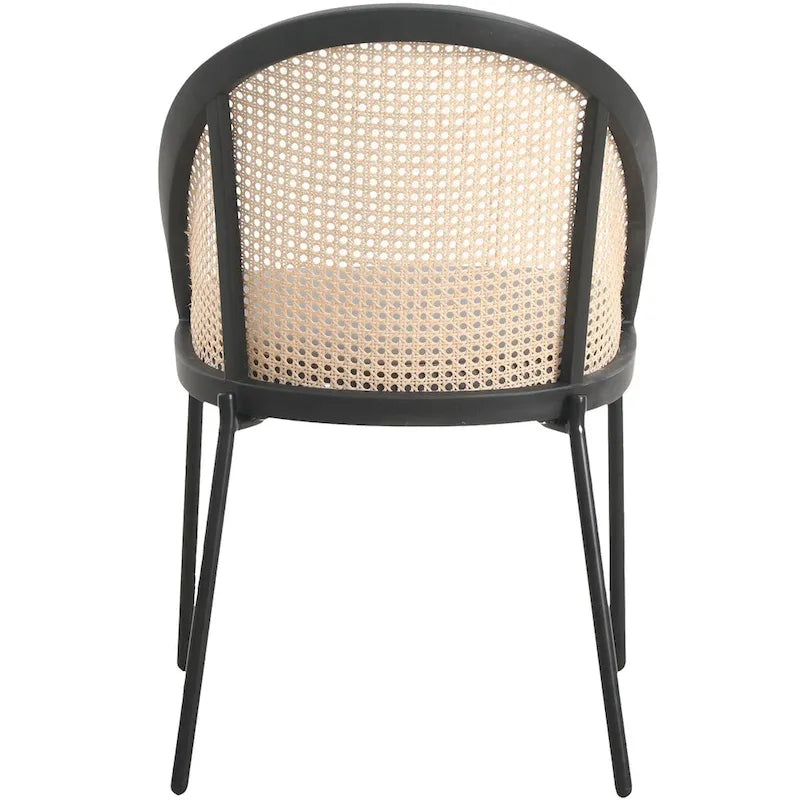 Sedia da pranzo elegante moderna con sedile in pelle e schienale in vimini per sala da pranzo e cucina