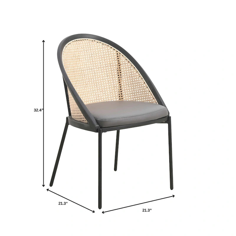 Sedia da pranzo elegante moderna con sedile in pelle e schienale in vimini per sala da pranzo e cucina