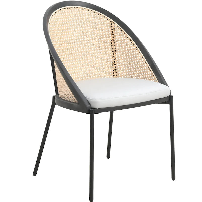 Sedia da pranzo elegante moderna con sedile in pelle e schienale in vimini per sala da pranzo e cucina