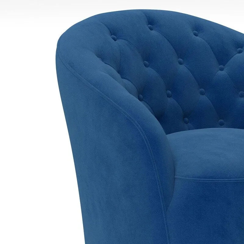 Poltrona girevole a barilotto a 360 gradi, imbottita in velluto moderno, con schienale trapuntato a bottoni