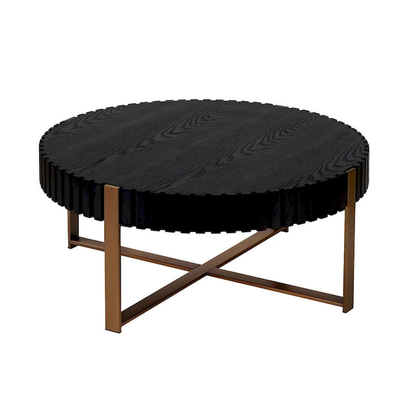 Tavolino da caffè rotondo Handcraft Drum moderno da 80 cm per soggiorno, piccolo tavolino da caffè con base robusta, nero