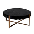 Tavolino da caffè rotondo Handcraft Drum moderno da 80 cm per soggiorno, piccolo tavolino da caffè con base robusta, nero